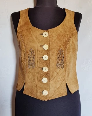 VEST VINTAGE SIMERY TRACHTEN OKTOBERFEST DIRNDL LEATHER WOMENS SLEEVELESS:10/38 - Image 1 of 4