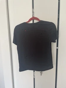 Camiseta Top ATM Mujer Negra Algodón Cuello Redondo Slub con Diseño de Agujero Talla S/P - Imagen 1 de 11