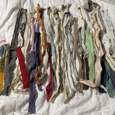 Vintage Zippers Brass Metal Large Lot 58 1930-1980 Retro Clothing Crafts NOS - Image 1 of 4
