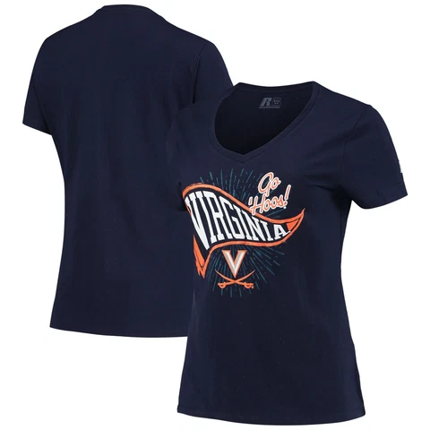 Women's Virginia Cavaliers Russell Navy Banner V-Neck T-Shirt Cover