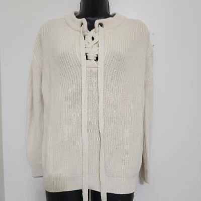 solo una respuesta J.O.A. Suéter tejido con cordones marfil talla pequeña de gran tamaño Foto 1 de 4