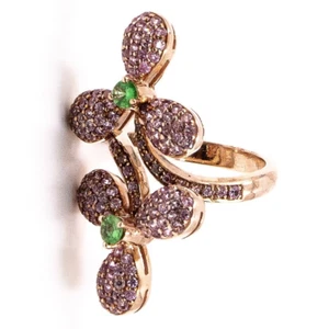 2.11ct Natural Tsavorite and Pink Sapphire Ring 925 Sliver in Rose Gold Plated - Picture 1 of 6