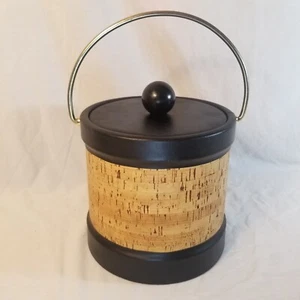 Secchiello ghiaccio vintage metà secolo moderno sughero ecopelle nero MCM barware bar - Foto 1 di 10