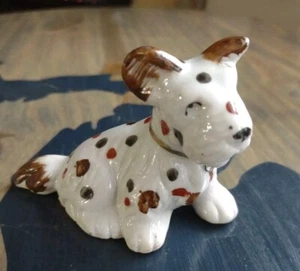 Terrier manchado negro de porcelana blanco rojo marrón de colección Japón - Imagen 1 de 5
