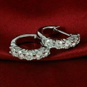 1.50Ct Lab Created VVS1/D Diamond Huggie Hoop Earring 14K White Gold Finish - Picture 1 of 4