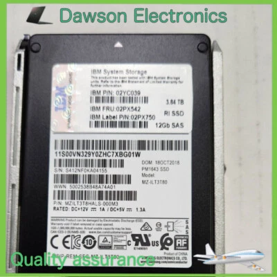 IBM 2072-AL81 Storwize V5030E 3.84TB 12GB SAS RI SSD Flash Drive 02YC039 02PX542 - Image 1 of 4