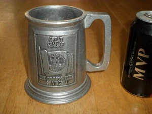 "GREAT SEAL OF THE COMMONWEALTH OF VIRGINIA", [3-D] PEWTER METAL BEER MUG, VINT. - Picture 1 of 10