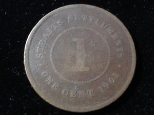 Straits Settlements 1901 One Cent Coin Queen Victoria Copper Coin Antique - Picture 1 of 2