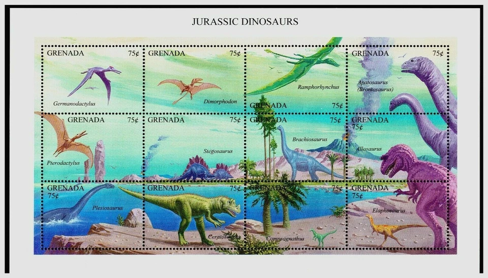Grenada #2312, Jurassic Dinosaurs (1994), sheet of 12 MNH - Image 1 of 1