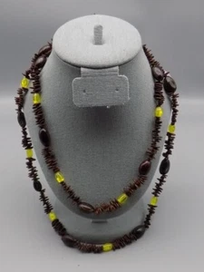 Collar vaina de nuez Kukui semilla koa hawaiano vintage 23" largo doble hilo cuentas - Imagen 1 de 8