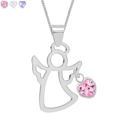 Mädchen Kinder Zirkonia Herz Schutzengel Anhänger Kette 925 Silber Engel Rosa - Bild 1 von 3