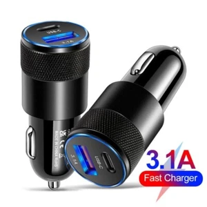 38W 2 Port Car Phone Charger Dual USB A C PD Metal 12V Cigarette iPhone Charging - Picture 1 of 9