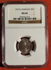 GERMANY FEDERAL REPUBLIC 1967 G PROOF 50 PFENNIG KM#109.1 NGC MS66 lot t1068 - Picture 1 of 4