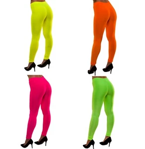 Adult Ladies  Funky Festival Neon 80's Leggings Womens Fancy Dress - Picture 1 of 13