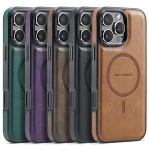 For iPhone 12 13 14 15 16 Pro Max Case Leather Shockproof Magnetic MagSafe Cover - Picture 1 of 74