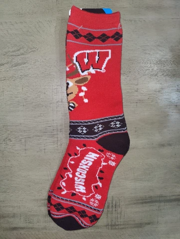Wisconsin Badgers Reindeer Crew Length NCAA Team Socks Large Cover