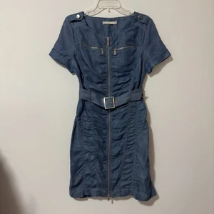 Karen Millen Blue Lightweight Zipper & Belted Denim Shirt Dress Size US 8/UK 12 - Picture 1 of 14