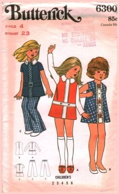 6300 Butterick Vintage SEWING Pattern 1970s Girls Semi Fitted A Line Dress Pants - Image 1 of 2