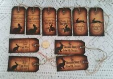 10~Easter~Primitive~Old World~Bunny~Fussy Cut~Linen Cardstock~Gift~Hang~Tags