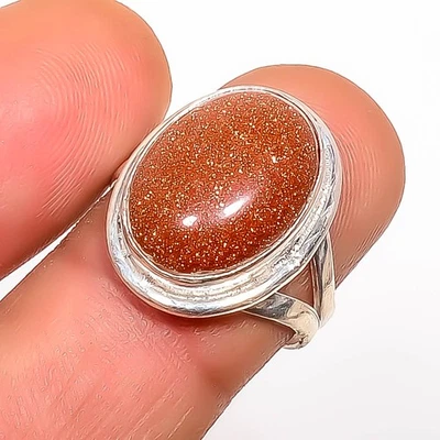Golden Sunstone Gemstone Silver Plated Jewelry Ring s.8 TR7508-1581 - Image 1 of 3