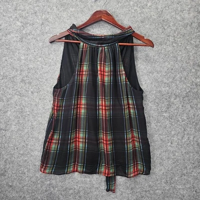 Blusa Mujer Colección J CREW Pequeña Negra Tartán Halter Espalda Coño Lazo Vacaciones Foto 1 de 4