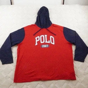 Polo Ralph Lauren Hoodie Mens 2XB Pull Over Color Block Red Navy Blue - Picture 1 of 9