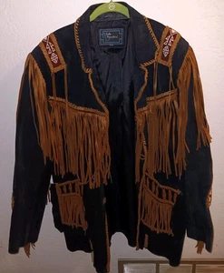 Echo Mountain Vintage Western Suede Fringe & Beaded Jacket Made in Mexico XXL - Picture 1 of 8