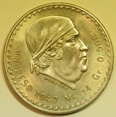 Peso de prata mexicano mw29382 1947 General Morelos KM#456 BU - Imagem 1 de 2