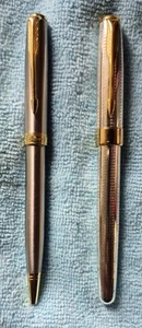 PARKER SONNET STERLING SILVER FOUNTAIN PEN 18K NIB & BALLPOINT PEN SET - Picture 1 of 10