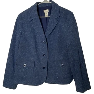 LL Bean Damen Blau Tweed Blazer XL Wolle-Seide Mischung Academia Classic - Bild 1 von 10