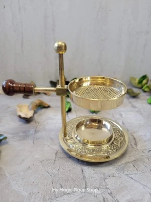 Quemador de resina de latón hecho a mano: soporte de incienso ajustable sin carbón Foto 1 de 4