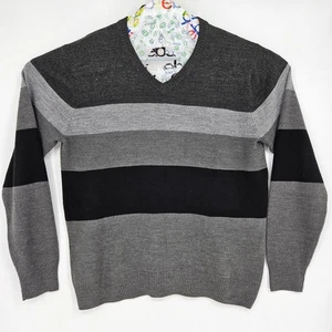 Tricots St Raphael Sweater Mens Large Striped Pullover Gray Black Casual - Picture 1 of 9