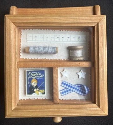 Vintage Sewing Trinket Box Basket Shadow Box Wooden - image 1 of 4