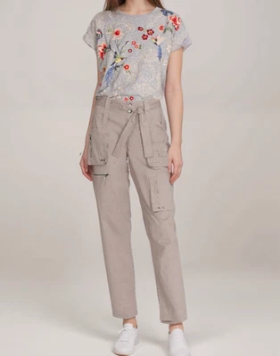Pantalones cargo Johnny Was Pete & Greta Tyla con cinturón boho chic tostado P67022 talla 6 #2 Foto 1 de 4