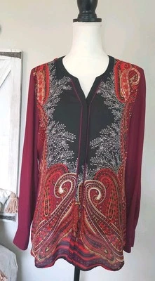 Blusa Camisa con botones para mujer DANA BUCHMAN manga larga estampado ligero talla 12 Foto 1 de 4