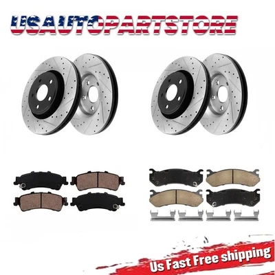 Front Rear Drilled Brake Rotors Pads For Chevy Silverado GMC Sierra 1500 Yukon - Image 1 of 4