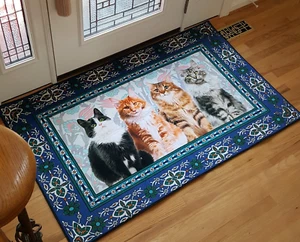CAT Rug Mat Cat Gift Hyperrealistic Cat Portraits Blue Non Slip House Cats - Picture 1 of 24