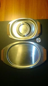 MONARCH MARK III 18/8 STAINLESS STEEL TRAYS WITH WOOD HANDLES SET OF TWO PREOWND - Picture 1 of 6