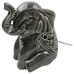 Gray Elephant Ceramic Corded Night Light and Wax Melt Lucky Trunk Up Sitting  6" - Picture 1 of 11
