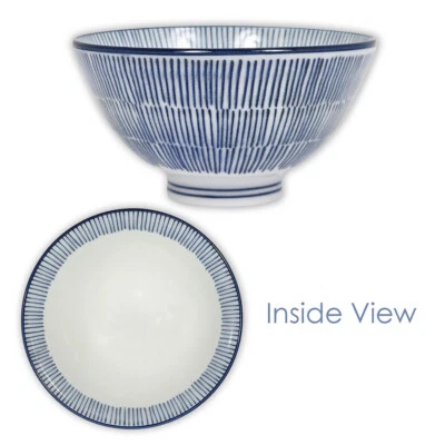 НАБОР из 2 японских рисовых суповых чаш 4,75 «D фарфора синий Tokusa линия сделано в Японии - Изображение 1 из 4