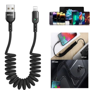 AICase Nylon Coil Spiral Charging Sync USB- Cable For iPhone 14 13 12 iPad iPod - Picture 1 of 13