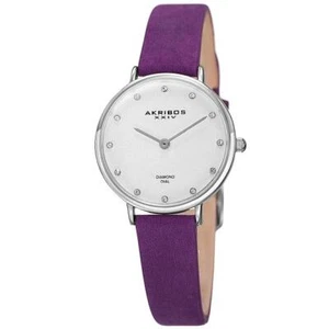 Akribos XXIV AK882PU Diamond Markers Purple Leather Strap Orologio Da Donna - Foto 1 di 5
