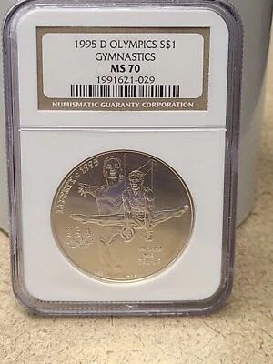 1995-D Gymnastics Olympics Silver Dollar NGC MS 70 US Mint $1 Commemorative - Image 1 of 2