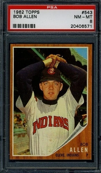 1962 Topps Bob Allen CLEVELAND INDIANS  #543 PSA 8 NM-MT High Number - Image 1 of 1