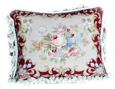 16'' x 20" Red Floral Throw Pillow Cover | Handmade Needlepoint Cushion Decor