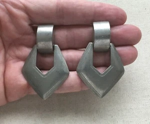 Ben Amun Door Knocker Statement Earrings Vintage Pewter Tone CLIP 2 3/8" - Picture 1 of 10