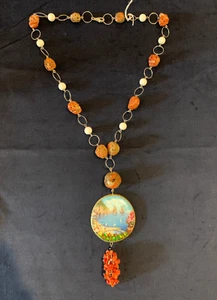 Collana a maglie in argento, radici di vero corallo barocco e pietra agata. - Foto 1 di 4