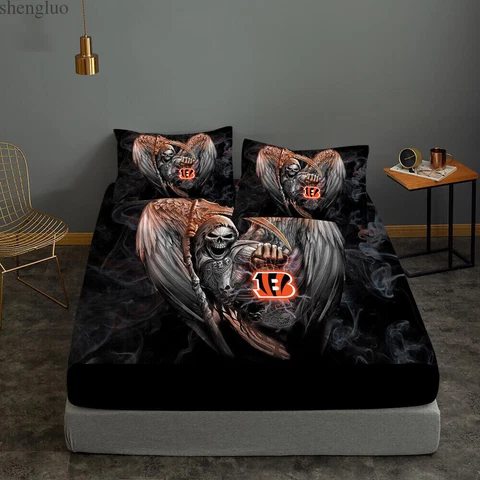 Cincinnati Bengals Bedding Set 3PCS Fitted Sheet Mattress Cover Pillowcase Gifts Cover