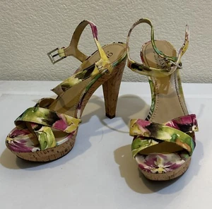 Guess by Marciano Jendalee Sandal Platform Open Toe heels Floral Sz 7.5 M - Picture 1 of 11