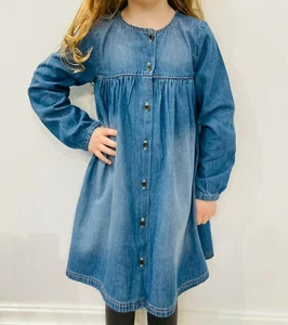 Girls Baby Denim Dress Front Button Down Style rrp £18 Ex High Street - Picture 1 of 5